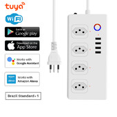 8 porti WiFi Tuya Smart Brazil toitepistik 4 pistikupesa 4 USB laadimispesa Alexa Google Home Voice Assistant ühe pistikupesa taimer