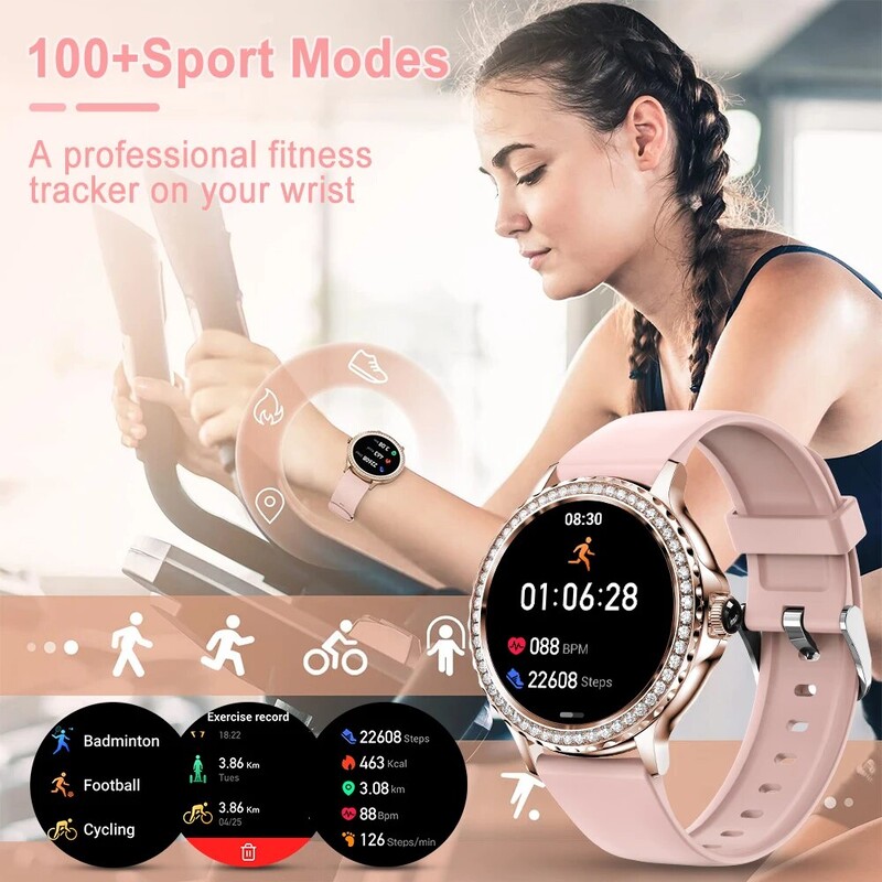 MELANDA Rosegold išmanusis laikrodis, skirtas Lady Bluetooth Call 100+Sports Mode Fitness Moteriškas išmanusis laikrodis „pasidaryk pats“ ciferblatai, skirti IOS Android NX19