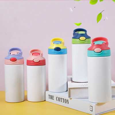 12 oz szublimációs egyenes Sippy Cup Flip Top Kids palack rozsdamentes acél duplafalú vízpohár szalmával Sippy palackkal