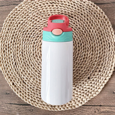 12 uncijų sublimacinės tiesios „Sippy“ puodelis apverčiamas vaikų buteliukas iš nerūdijančio plieno dvigubos sienelės vandens puodelis su šiaudiniu „Sippy“ buteliuku