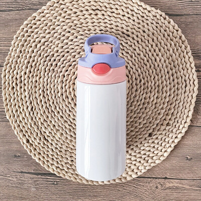 12 uncijų sublimacinės tiesios „Sippy“ puodelis apverčiamas vaikų buteliukas iš nerūdijančio plieno dvigubos sienelės vandens puodelis su šiaudiniu „Sippy“ buteliuku