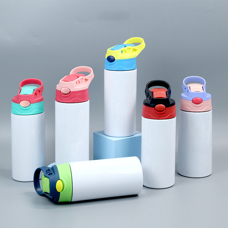 12 uncijų sublimacinės tiesios „Sippy“ puodelis apverčiamas vaikų buteliukas iš nerūdijančio plieno dvigubos sienelės vandens puodelis su šiaudiniu „Sippy“ buteliuku