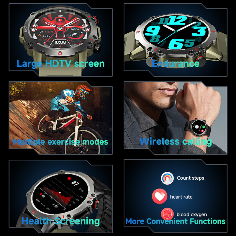 AMOLED SmartWatch Rugged Military BT Call Smart Watch Sports Fitness Tracker 1,53 ιντσών 360*360 HD Οθόνη 30 ημερών Standby Men