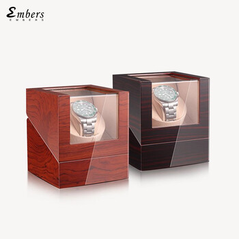 Embers Luxry Single Watch Winder Battery Дървена шейкър Кутия за часовник Автоматична навивка Стъклена кутия за съхранение Mabuchi Motro