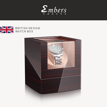 Embers Luxry Single Watch Winder Battery Дървена шейкър Кутия за часовник Автоматична навивка Стъклена кутия за съхранение Mabuchi Motro