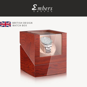 Embers Luxry Single Watch Winder Battery Дървена шейкър Кутия за часовник Автоматична навивка Стъклена кутия за съхранение Mabuchi Motro