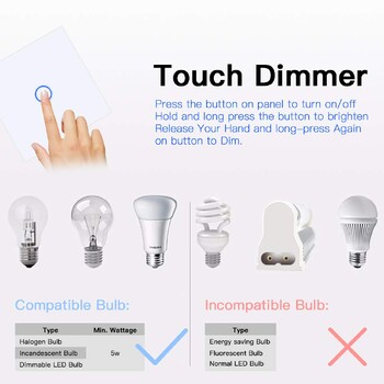 Tuya WiFi Smart Dimmer Switch Light Wireless Touch Dimming Control LED Remote LED ON/Off EU 220V Εργασία με Alexa Google Home