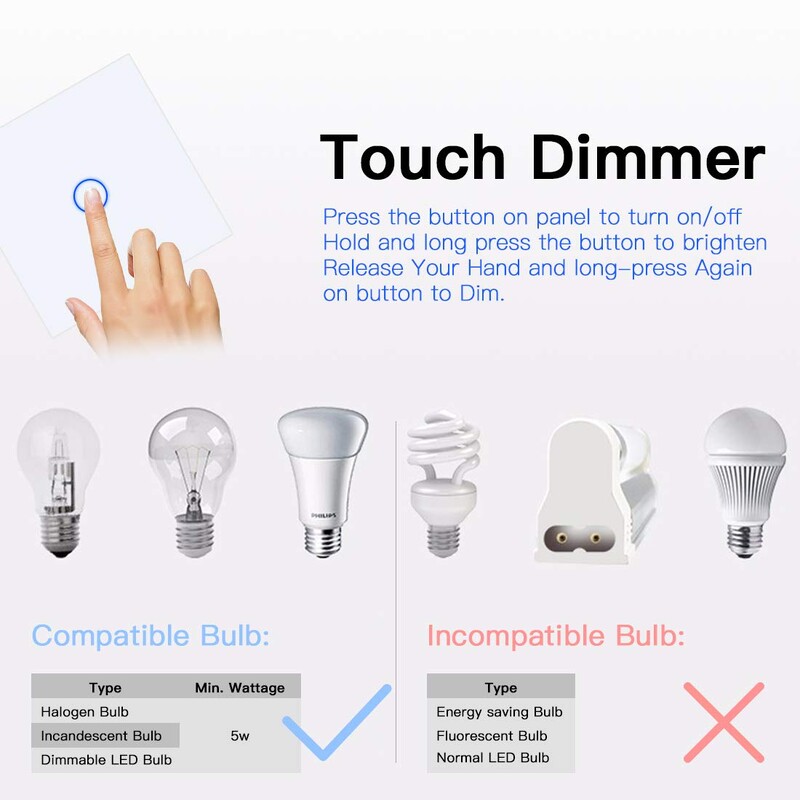 Tuya WiFi Smart Dimmer Switch Light Wireless Touch Priteming Wall Control LED nuotolinio valdymo pultas ĮJUNGTAS / Išjungtas EU 220V Dirbkite su Alexa Google Home