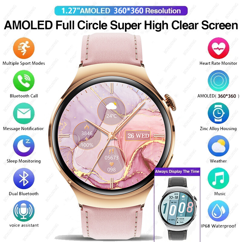 Skirtas HUAWEI 2024 naujam laikrodžiui GT4 Mini Smart Watch Women AMOLED NFC GPS širdies ritmo laikrodis BT Call IP68 vandeniui atsparus moteriškas išmanusis laikrodis + dėžutė