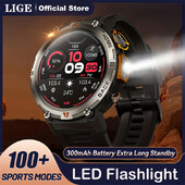 LIGE Military Grade New Outdoor Sports Men Smart Watch AMOLED Πλήρης οθόνη αφής με φακό LED Bluetooth που καλεί SmartWatch