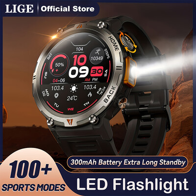 LIGE Military Grade New Outdoor Sports Muški pametni sat AMOLED Full Touch Screen s LED svjetiljkom Bluetooth Calling SmartWatch