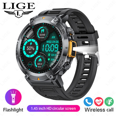 LIGE Military Grade New Outdoor Sports Men Smart Watch AMOLED Πλήρης οθόνη αφής με φακό LED Bluetooth που καλεί SmartWatch