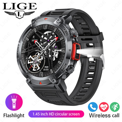 LIGE Military Grade New Outdoor Sports Men Smart Watch AMOLED Πλήρης οθόνη αφής με φακό LED Bluetooth που καλεί SmartWatch