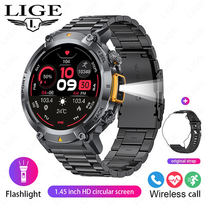 LIGE Military Grade New Outdoor Sports Men Smart Watch AMOLED Πλήρης οθόνη αφής με φακό LED Bluetooth που καλεί SmartWatch