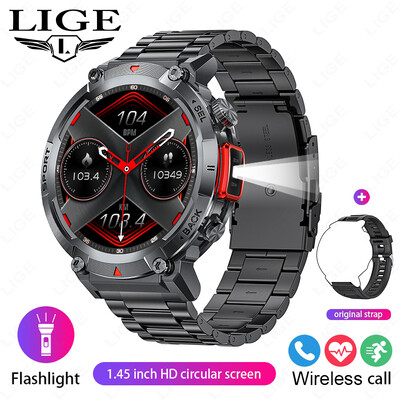 LIGE Military Grade New Outdoor Sports Men Smart Watch AMOLED Πλήρης οθόνη αφής με φακό LED Bluetooth που καλεί SmartWatch