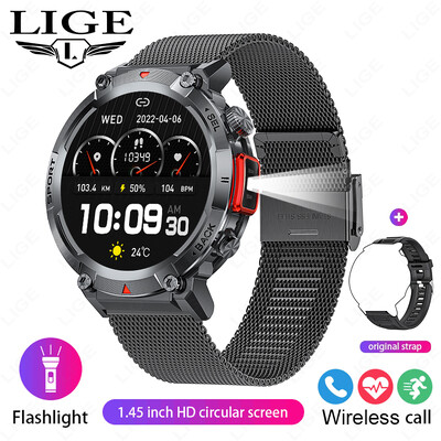 LIGE Military Grade New Outdoor Sports Men Smart Watch AMOLED Πλήρης οθόνη αφής με φακό LED Bluetooth που καλεί SmartWatch