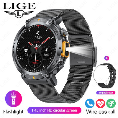 LIGE Military Grade New Outdoor Sports Men Smart Watch AMOLED Πλήρης οθόνη αφής με φακό LED Bluetooth που καλεί SmartWatch