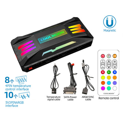 COOLMOON RGB valdiklis 4 kontaktų PWM 5V 3 kontaktų ARGB aušinimo ventiliatorius išmanusis nuotolinio valdymo pultas, skirtas kompiuterio korpuso korpuso radiatoriui