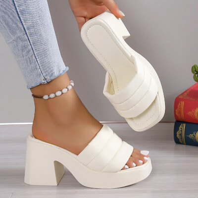 Elegantsed naiste platvormsussid Naiste suvised kõrged kontsad, nahast naiste vabas õhus libisemiskindlad rannakontsad, sandaalid, naiste kingad