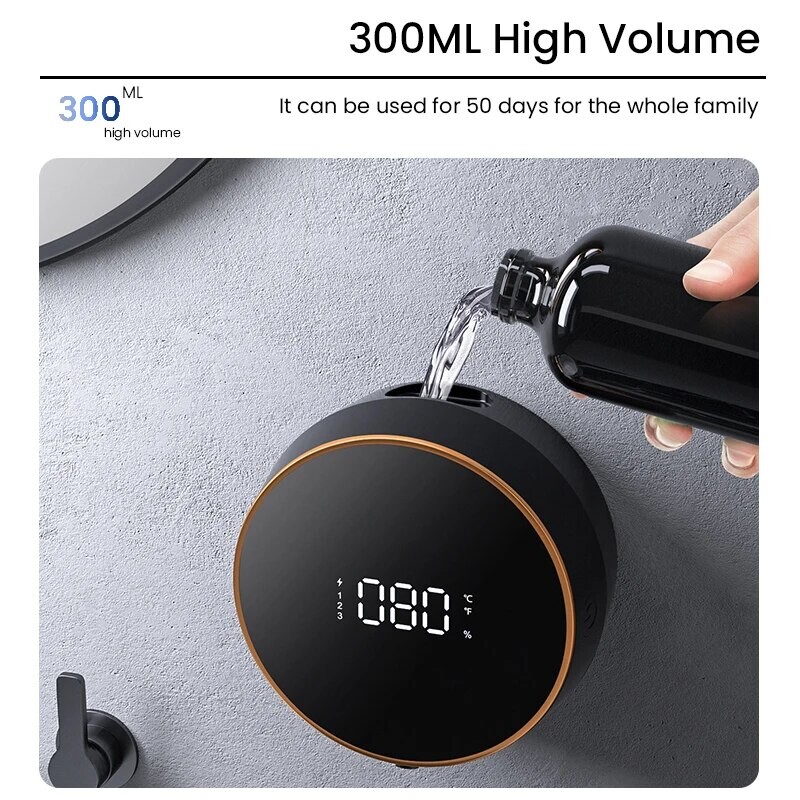 Distribuitoare automate de săpun cu spumă cu montare pe perete Afișaj cu LED-uri pentru temperatură Aparat electric de spumă cu senzor infraroșu fără atingere Dispens lichid