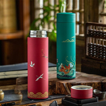 500ML από ανοξείδωτο ατσάλι Thermos Κύπελλο καφέ Κούπα τσαγιού Κινεζικό κλασικό στυλ μπουκάλι νερού με φίλτρο Thermo φλιτζάνι