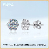 EWYA 925 ασημένια σκουλαρίκια Moissanite καρφωτά 1,4 καρατίων 7 πέτρες Flower Γυναικείο σκουλαρίκι για πάρτι Εκλεκτά κοσμήματα σκουλαρίκια