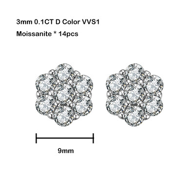 EWYA 925 ασημένια σκουλαρίκια Moissanite καρφωτά 1,4 καρατίων 7 πέτρες Flower Γυναικείο σκουλαρίκι για πάρτι Εκλεκτά κοσμήματα σκουλαρίκια