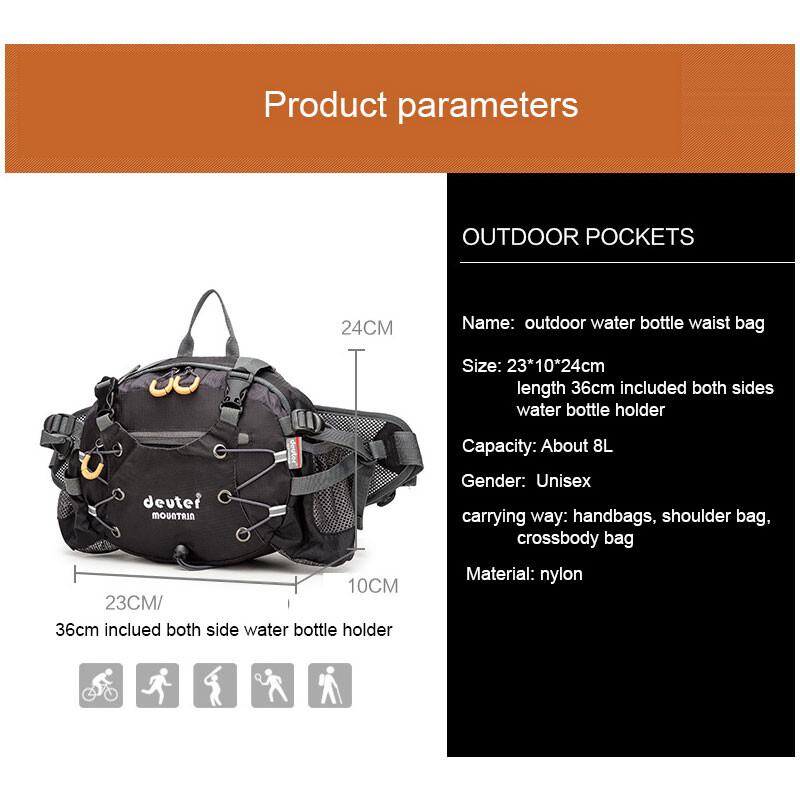 Къмпинг чанта за кръста Ракла Външна найлонова чанта през рамо Crossbody Пътуване Колоездене Велосипед Каране Бягане Дамски чанти Катерене Мъжки чанти