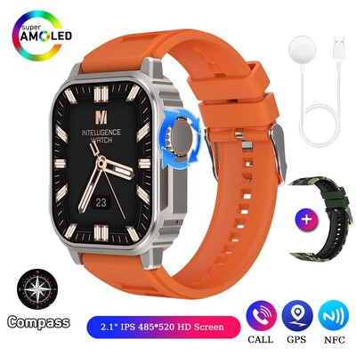 NFC GPS Track Sport Ceas inteligent militar în aer liber Bărbați Femei Ecran AMOLED Busolă Siri Voce Apel Bluetooth Ceas inteligent 2024 NOU