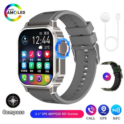 NFC GPS Track Sport Ceas inteligent militar în aer liber Bărbați Femei Ecran AMOLED Busolă Siri Voce Apel Bluetooth Ceas inteligent 2024 NOU