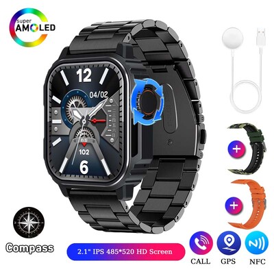 NFC GPS Track Sport Ceas inteligent militar în aer liber Bărbați Femei Ecran AMOLED Busolă Siri Voce Apel Bluetooth Ceas inteligent 2024 NOU