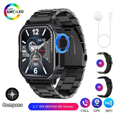 NFC GPS Track Sport Ceas inteligent militar în aer liber Bărbați Femei Ecran AMOLED Busolă Siri Voce Apel Bluetooth Ceas inteligent 2024 NOU