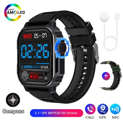 NFC GPS Track Sport Ceas inteligent militar în aer liber Bărbați Femei Ecran AMOLED Busolă Siri Voce Apel Bluetooth Ceas inteligent 2024 NOU