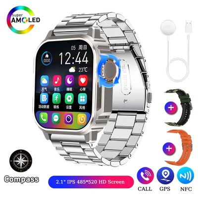 NFC GPS Track Sport Ceas inteligent militar în aer liber Bărbați Femei Ecran AMOLED Busolă Siri Voce Apel Bluetooth Ceas inteligent 2024 NOU