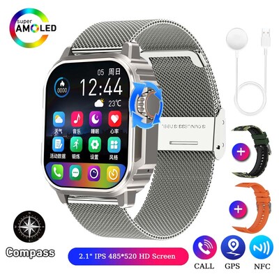 NFC GPS Track Sport Ceas inteligent militar în aer liber Bărbați Femei Ecran AMOLED Busolă Siri Voce Apel Bluetooth Ceas inteligent 2024 NOU