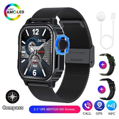 NFC GPS Track Sport Ceas inteligent militar în aer liber Bărbați Femei Ecran AMOLED Busolă Siri Voce Apel Bluetooth Ceas inteligent 2024 NOU