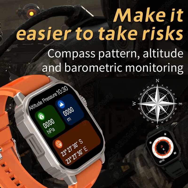 NFC GPS Track Sport Ceas inteligent militar în aer liber Bărbați Femei Ecran AMOLED Busolă Siri Voce Apel Bluetooth Ceas inteligent 2024 NOU