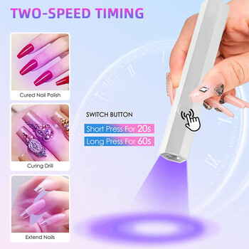 Χειρός Quick Dryer Mini Nail Drying Lamp with Stand Επαναφορτιζόμενη λάμπα UV LED για Νύχια Φορητό εργαλείο Nail Art Σπίτι Ταξίδι Χρήση