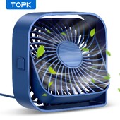TOPK mini kaasaskantav ventilaator, USB lauaventilaatori laud, vaikne 3 kiirusega isiklik ventilaator 360° pööratava peaga püstised ventilaatorid tuba Camping Hom jaoks