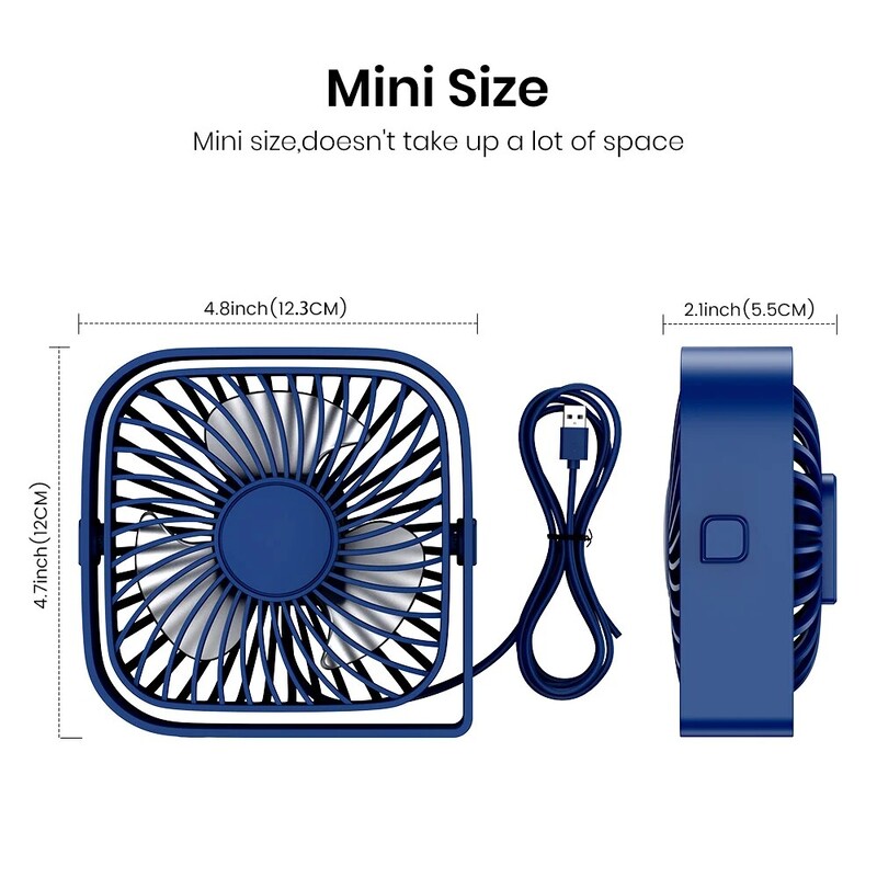 TOPK mini kaasaskantav ventilaator, USB lauaventilaatori laud, vaikne 3 kiirusega isiklik ventilaator 360° pööratava peaga püstised ventilaatorid tuba Camping Hom jaoks