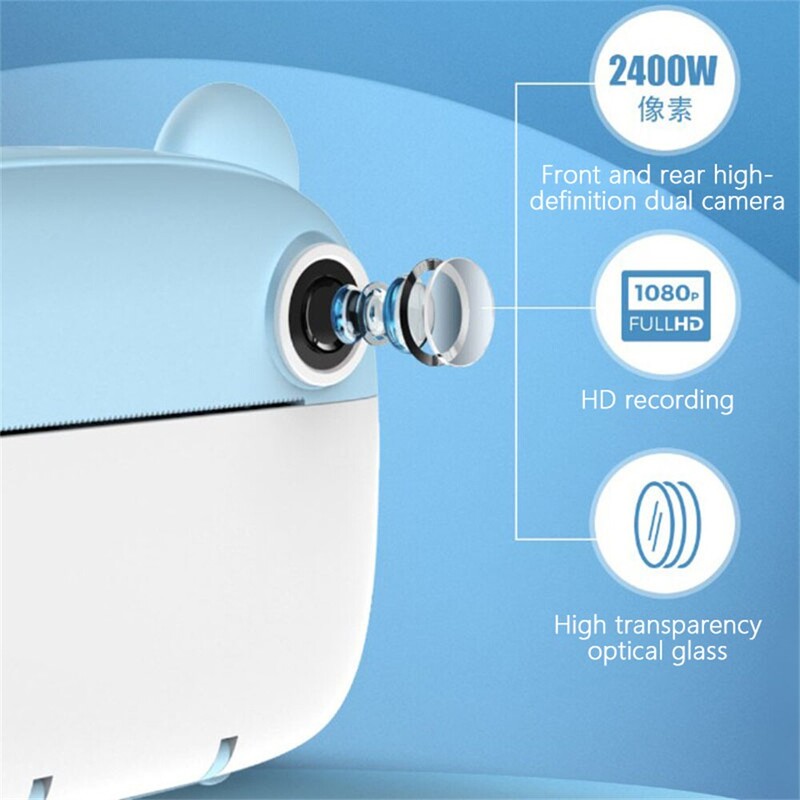 Bērnu digitālā kamera tūlītēja drukāšana bērniem termodrukas kamera tūlītēja fotoattēlu drukāšanas kamera video rotaļlietas + 32G atmiņas karte