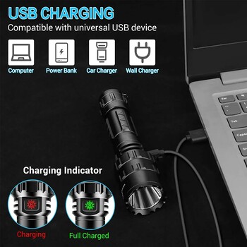 Φακός LED Tactical Hunting USB επαναφορτιζόμενη αδιάβροχη λάμπα πυρσού Σετ επαγγελματικά σκοπευτικά νυχτερινά προσκοπικά φώτα