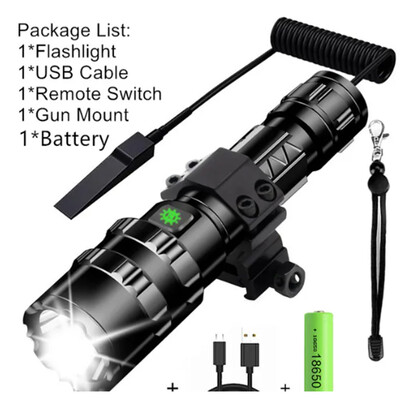 Φακός LED Tactical Hunting USB επαναφορτιζόμενη αδιάβροχη λάμπα πυρσού Σετ επαγγελματικά σκοπευτικά νυχτερινά προσκοπικά φώτα