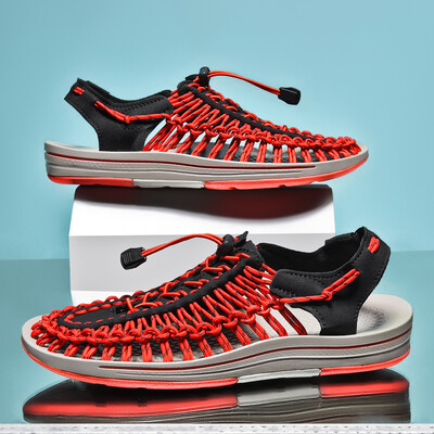 Vară Bărbați Sandale Femei Papuci Design țesut Sandale de plajă Respirabile Casual Sandale plate Sandale pentru cupluri în aer liber Mărimea 48