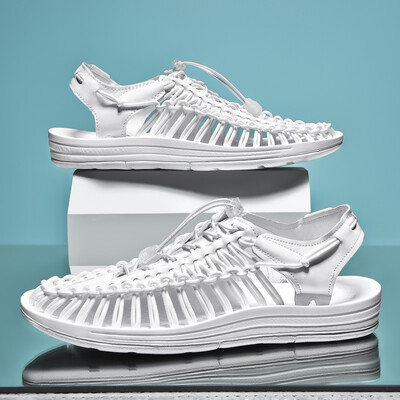 Vară Bărbați Sandale Femei Papuci Design țesut Sandale de plajă Respirabile Casual Sandale plate Sandale pentru cupluri în aer liber Mărimea 48