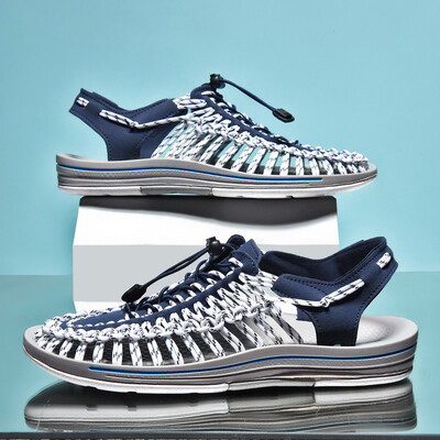 Vară Bărbați Sandale Femei Papuci Design țesut Sandale de plajă Respirabile Casual Sandale plate Sandale pentru cupluri în aer liber Mărimea 48