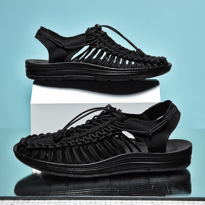 Vară Bărbați Sandale Femei Papuci Design țesut Sandale de plajă Respirabile Casual Sandale plate Sandale pentru cupluri în aer liber Mărimea 48