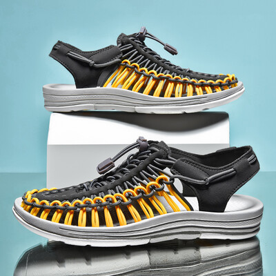 Vară Bărbați Sandale Femei Papuci Design țesut Sandale de plajă Respirabile Casual Sandale plate Sandale pentru cupluri în aer liber Mărimea 48