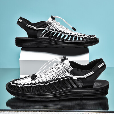 Vară Bărbați Sandale Femei Papuci Design țesut Sandale de plajă Respirabile Casual Sandale plate Sandale pentru cupluri în aer liber Mărimea 48