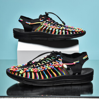 Vară Bărbați Sandale Femei Papuci Design țesut Sandale de plajă Respirabile Casual Sandale plate Sandale pentru cupluri în aer liber Mărimea 48